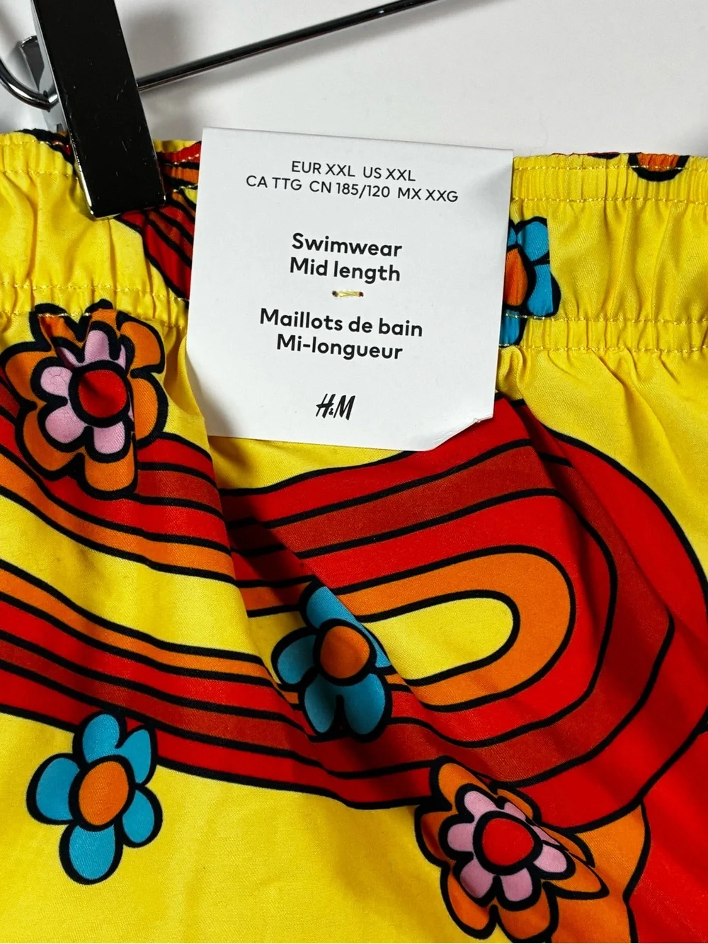 H&M Men's Yellow Retro Floral Swim Shorts NWT